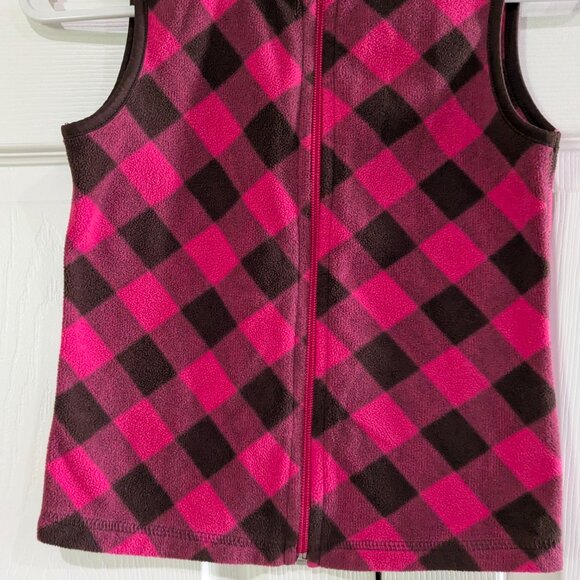Old Navy Girls Vest Pink Brown Buffalo Plaid Fleece M (8) 2010 Zip Front - Picture 4 of 12